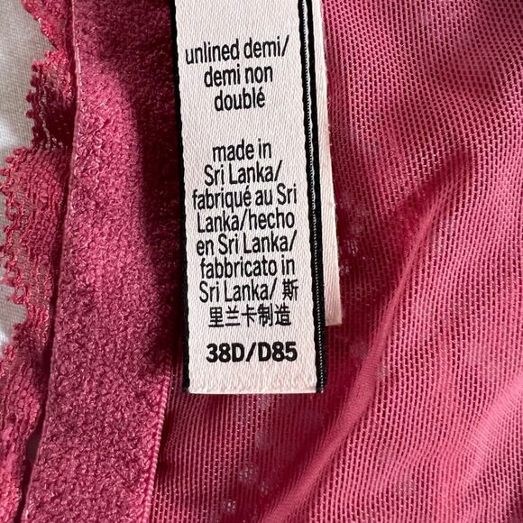 Victoria's Secret Unlined Demi Bra Floral Lace Raspberry Pink Size 38D - Picture 13 of 14